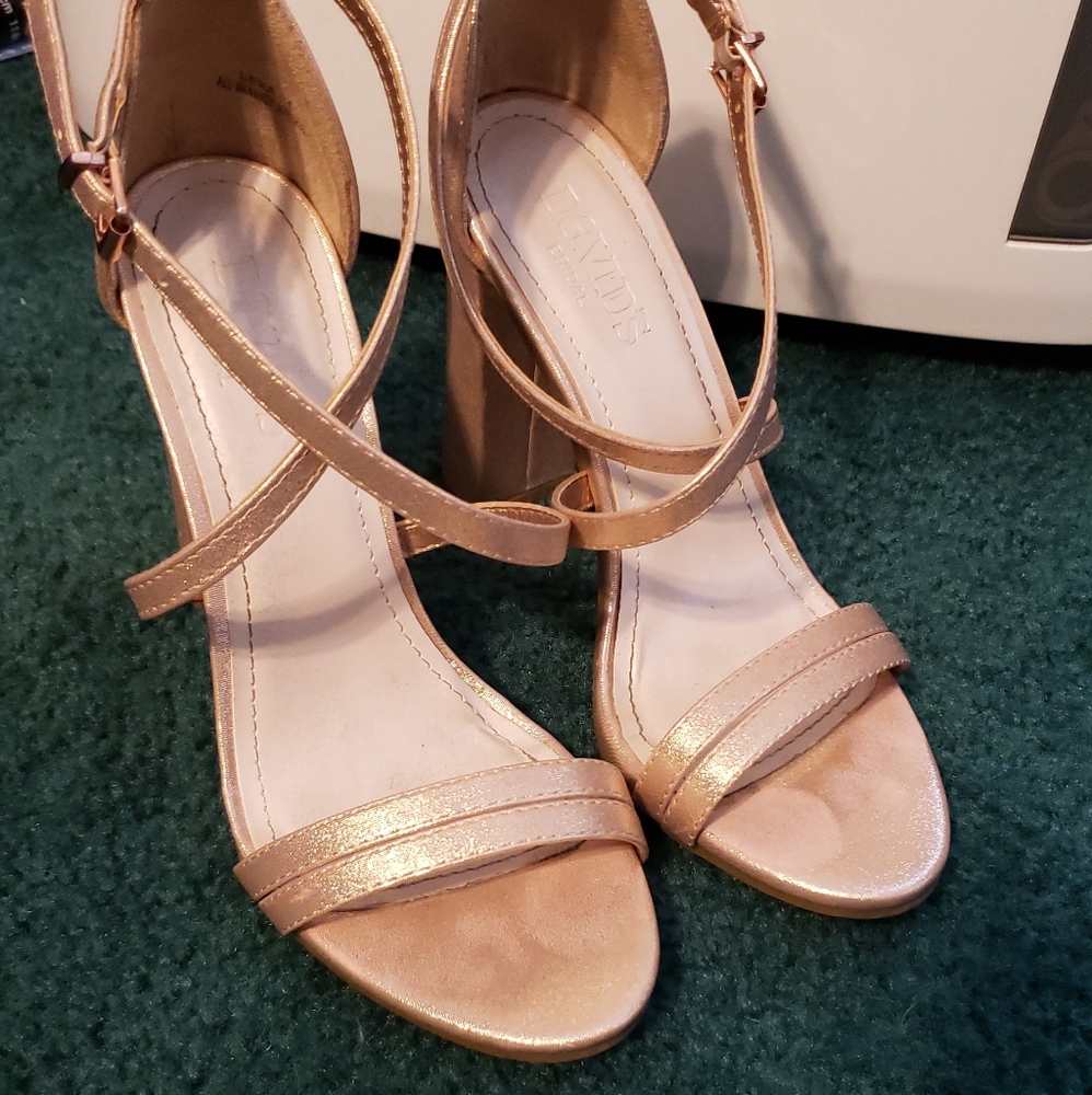 Davids Bridal 6 heeled gold bridesmaid sandals
